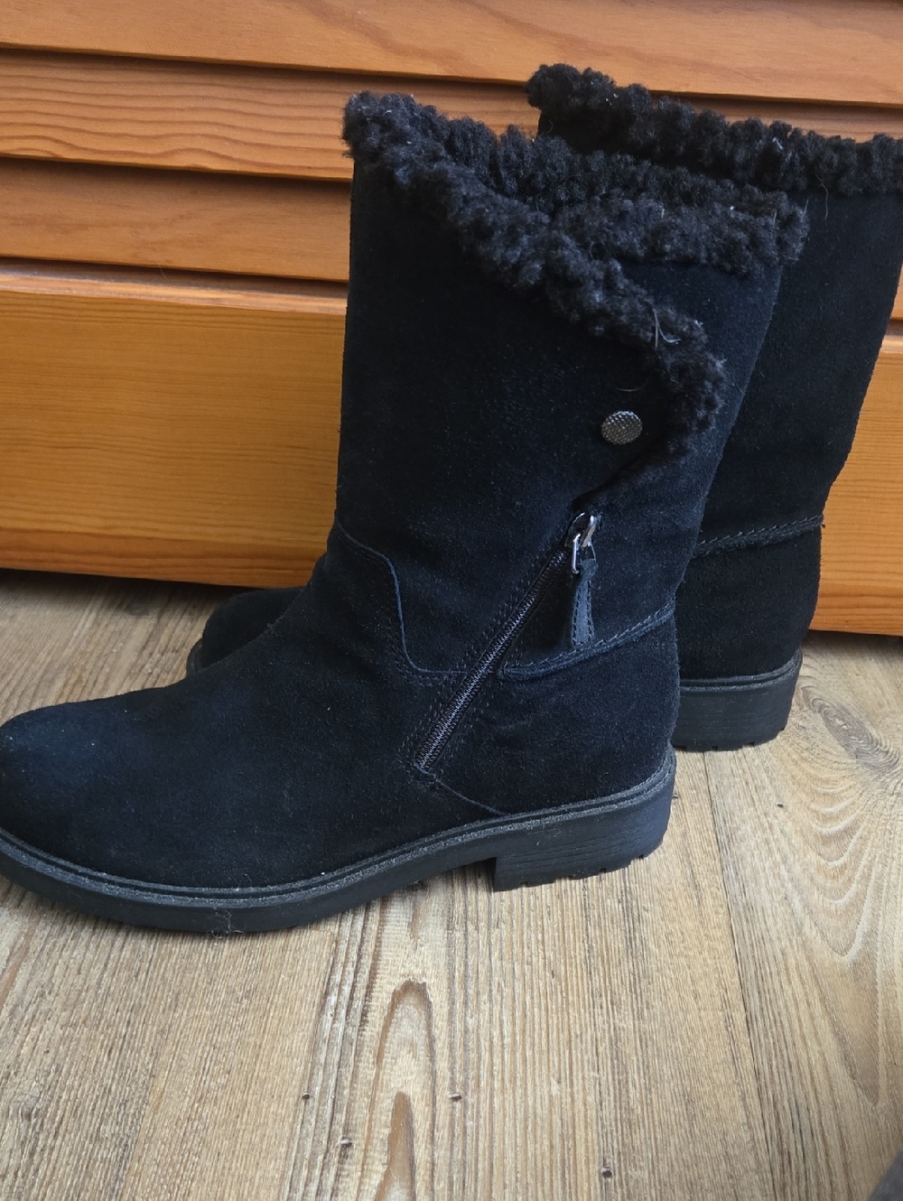 Clarks Black Suede Faux-Fur Mid-Calf Winter Boots